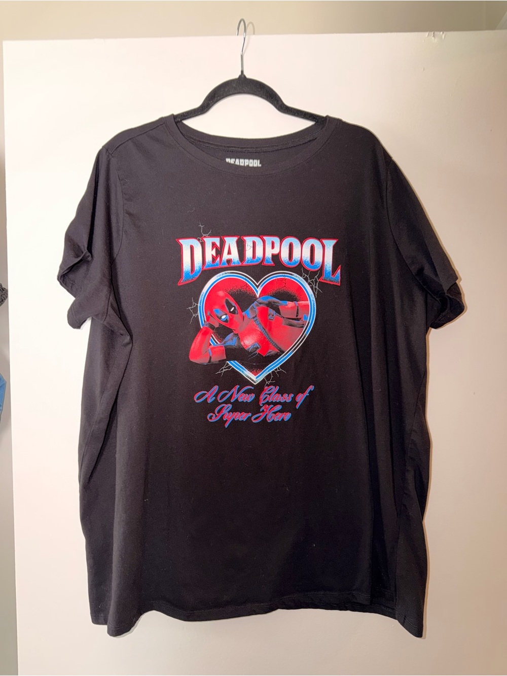 torrid Black Deadpool Heart Graphic Tee with Red and Blue Print